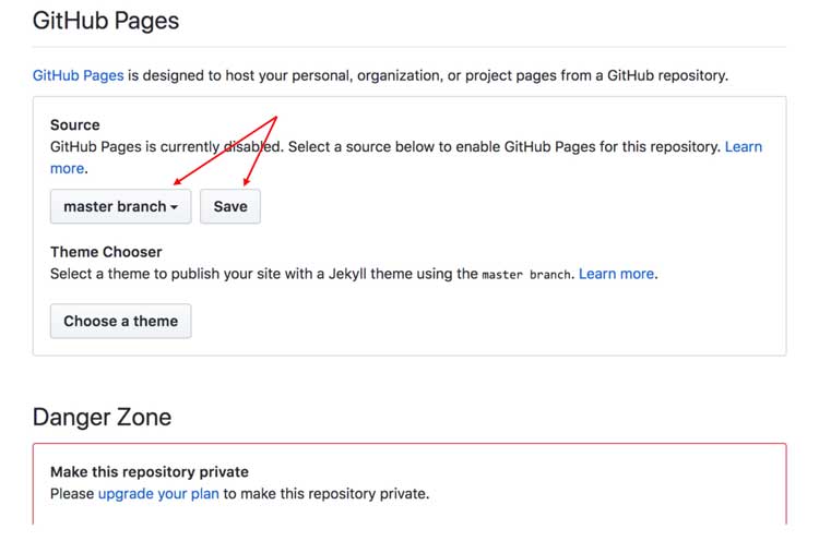 github pages settings